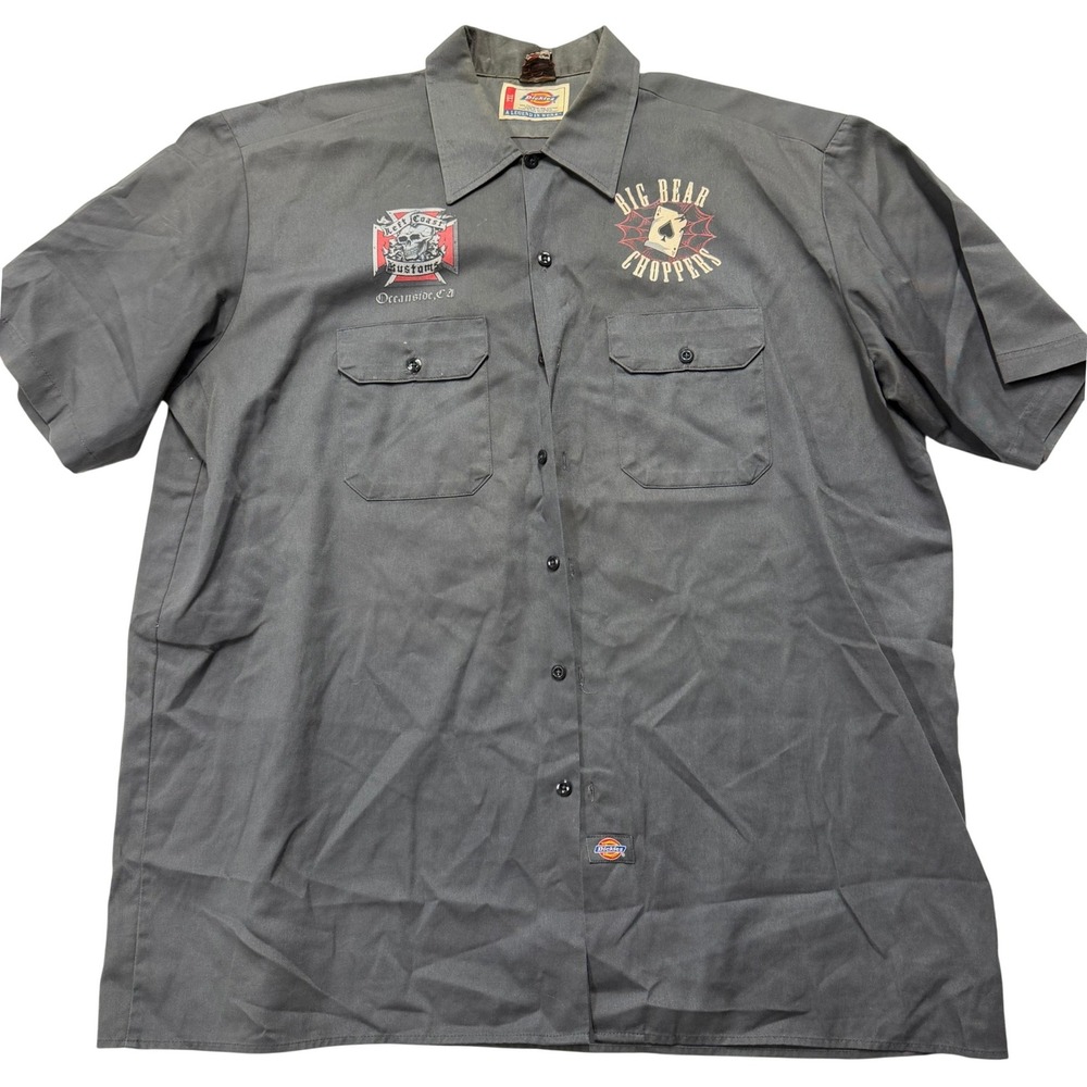 Dickies Big Bear Choppers Let It Crash Kustoms Work Shirt Mens 2XL Gray